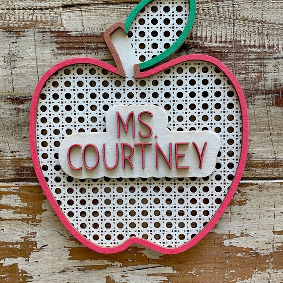 Custom Teacher Rattan Apple Signs - Picture 3 of 3